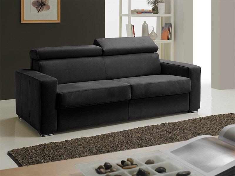 Canapé convertible express MELBOURNE - Couchage 120x197 cm - Matelas 18 cm - Cuir noir - Fabrication 100% italienne_0