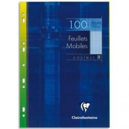 CLAIREFONTAINE FEUILLETS MOBILES 21X29,7 CM 100 PAGES GRANDS CARREAUX BLEUS 90G ? SOUS ÉTUI CARTON