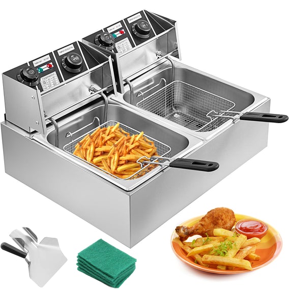 Double friteuse electrique professionnelle - vevor - 2 cuve inox frites 2x10l 5000w_0