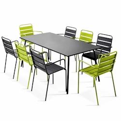 Oviala Business Ensemble table de jardin et 8 fauteuils en métal vert et gris - vert acier 103971_0