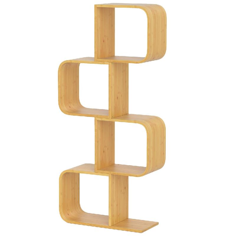 Étagère en forme de S COSTWAY, étagère sur pied en bambou, étagère cubique, étagère décorative géométrique - marron Bois manufacturé VH33115ZM_0