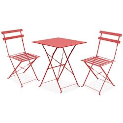 Oviala Business Table de jardin et 2 chaises acier rouge - rouge acier 103651_0
