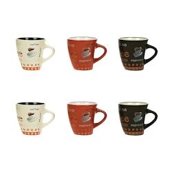 Novastyl - Lot 6 Tasses Nova 15cl En Gres 3 Couleurs Assorties - 3256391044834_0