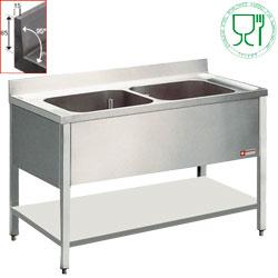 Plonge 2 cuves - L1421 - Acier inox 18/10 - Dimensions 600x500xh325 mm - Avec tablette inférieure_0