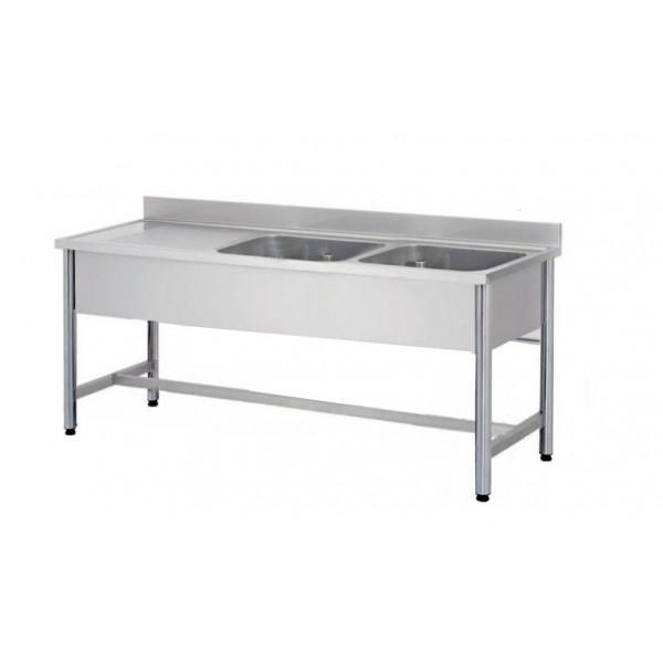 Plonge démontable sur pieds ronds sans étagère inox AISI 304 2 bacs longueur 1600 mm (Position bac: Droite - Réf DRPL167-2BD-1)_0