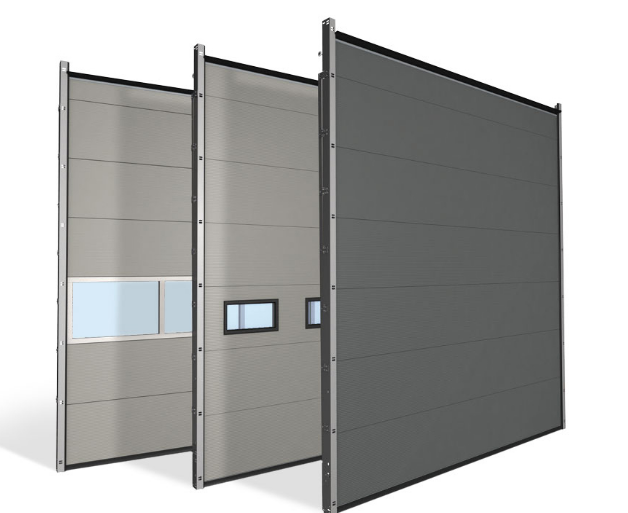 Porte sectionnelle industrielle ISO 60 mm - automatique - repliable en plafond - pleine - métal - avec hublot, portillon, hydrofuge, isolation phonique et thermique_0