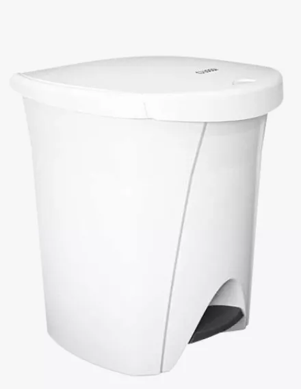 Poubelle à pédale en plastique blanc 50L_0