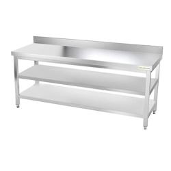 Table de travail en inox 1800 x 600 mm adossée avec 2 étagères PREMIUM / GOLDINOX - inox 3701770800841_0