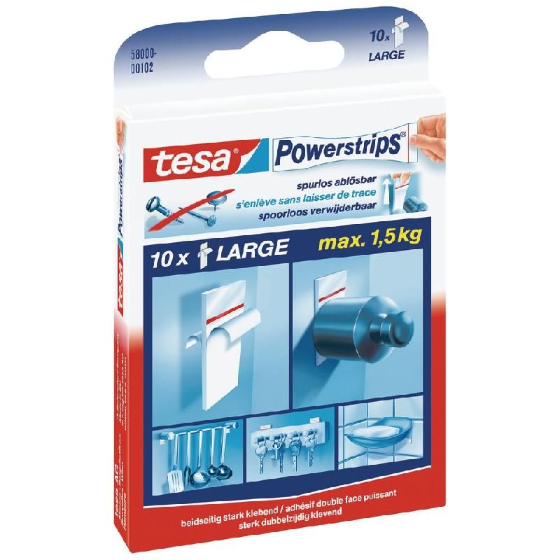 TESA® POWERSTRIPS® GRAND FORMAT DOUBLE FACE AUTO-ADHÉSIVES FIXATION BANDES BLANC LOT DE 10
