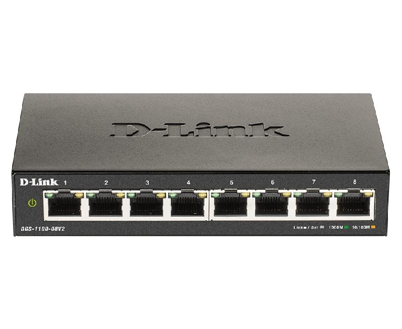 D-Link DGS-1100-08V2 - Commutateur réseau géré Gigabit Ethernet (10/100/1000) - 8 ports RJ-45 - Capacité de commutation 16 Gbit/s - Sans ventilateur_0