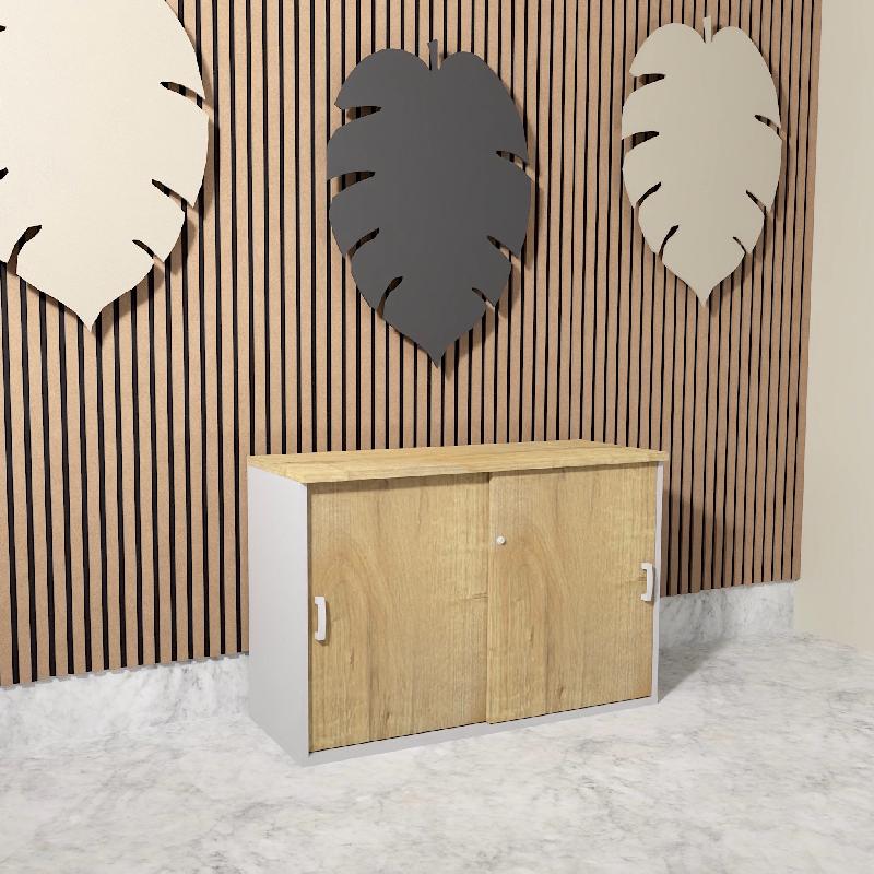 Armoire basse à portes coulissantes Mobel Linea. - 100, Gris aluminium, Chêne veiné_0