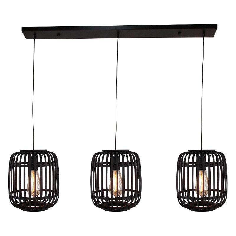 BRILLIANT SUSPENSION WOODROW AVEC 3 ABAT-JOURS CAGE BAMBOU