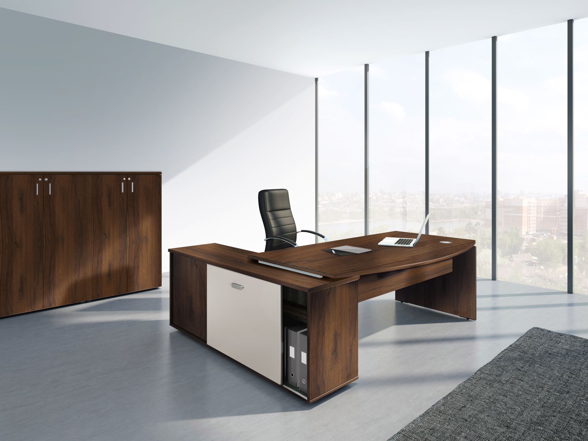 Bureau de direction - MOKA - pieds panneaux avec entretoise - fabriqué en France - surface antibactérienne_0