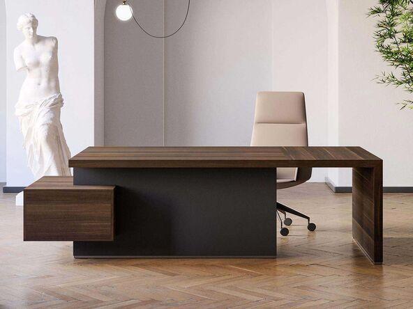 Bureau de direction Maestro avec caisson de rangement, voile de fond plein - Surface de travail 200/220 x 90 cm - Plan mélaminé épaisseur 58 mm_0