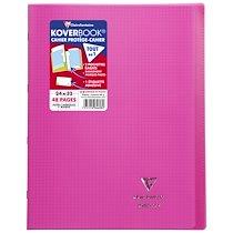 CAHIER PIQUÉ KOVERBOOK 24X32 CM 48 PAGES PETITS CARREAUX + MARGE COUVERTURE POLYPROPYLÈNE TRANSPARENT - ROSE - LOT DE 10