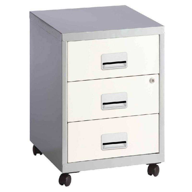 CAISSON MOBILE PRATIC - 3 TIROIRS - ALUMINIUM - TIROIRS BLANC
