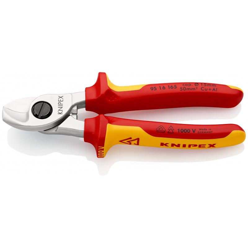 Coupe-câbles 165mm - Ø15mm/50mm² Cu/Al - Gainage bi-matière Chromé -Isolé 1000V - KNIPEX | 95 16 165_0