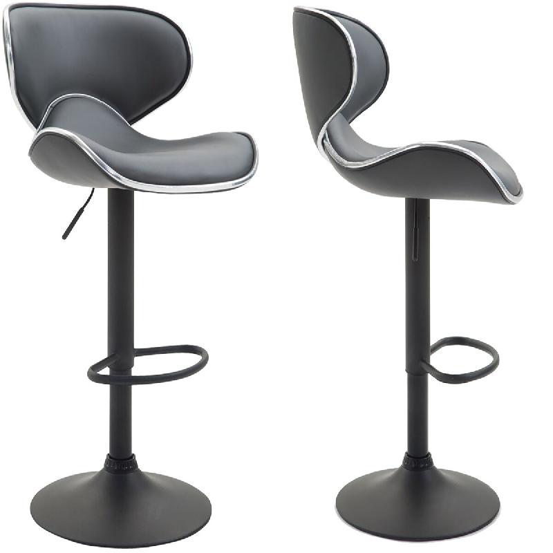 Décoshop26 - Lot de 2 tabourets de bar design contemporain pieds en métal noir assise en synthétique gris 10_0000340 - gris 3000853469600_0
