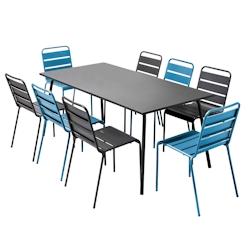 Oviala Business Ensemble table de terrasse et 8 chaises en métal gris et bleu pacific - Oviala - bleu acier 106904_0