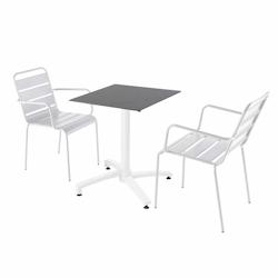 Oviala Business Ensemble table de terrasse stratifié ardoise et 2 fauteuils blanc - blanc métal 110758_0