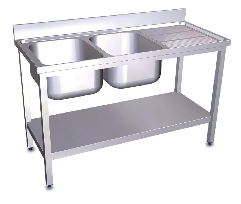 FRICOSMOS Évier avec support, deux cuves à gauche, étagère et égouttoir - inox FRSCE01I_0