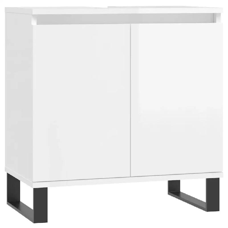 Helloshop26 - Armoire de bain rectangulaire moderne rangement 58 x 33 x 60 cm finition brillante en bois blanc 02_0049030 - blanc Bois massif 30002356_0