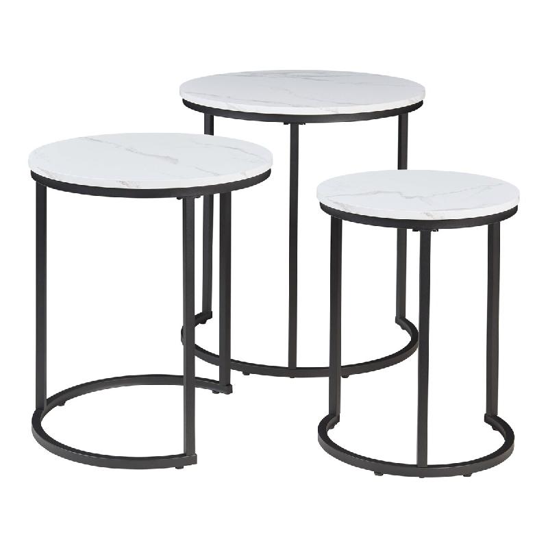 Helloshop26 - Lot de 3 tables basses gigognes noir effet marbre blanc - noir métal 3000224866540_0