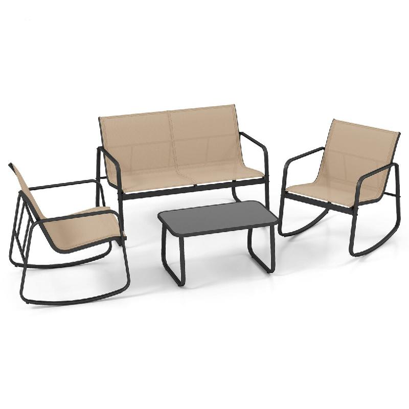 Helloshop26 - Lot de 4 meubles de jardin avec chaises à bascule ergonomiques 72 x 61 x 80 cm ambiance cosy en métal marron 20_0011909 - marron verre_0