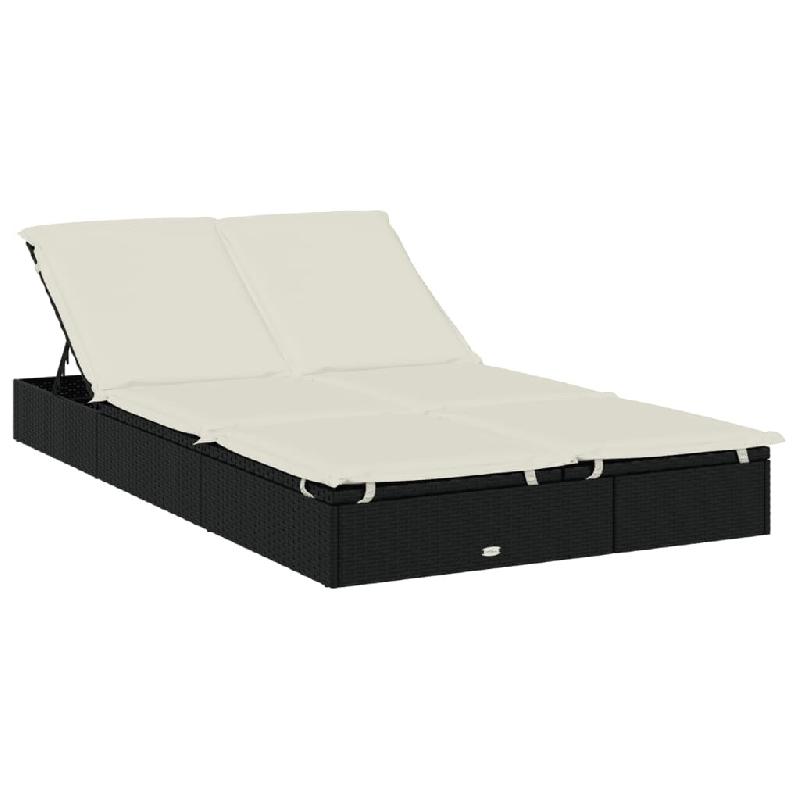 Helloshop26 - Transat chaise longue bain de soleil lit de jardin terrasse meuble d'extérieur à 2 places avec coussins noir résine 02_0012945 - noir_0