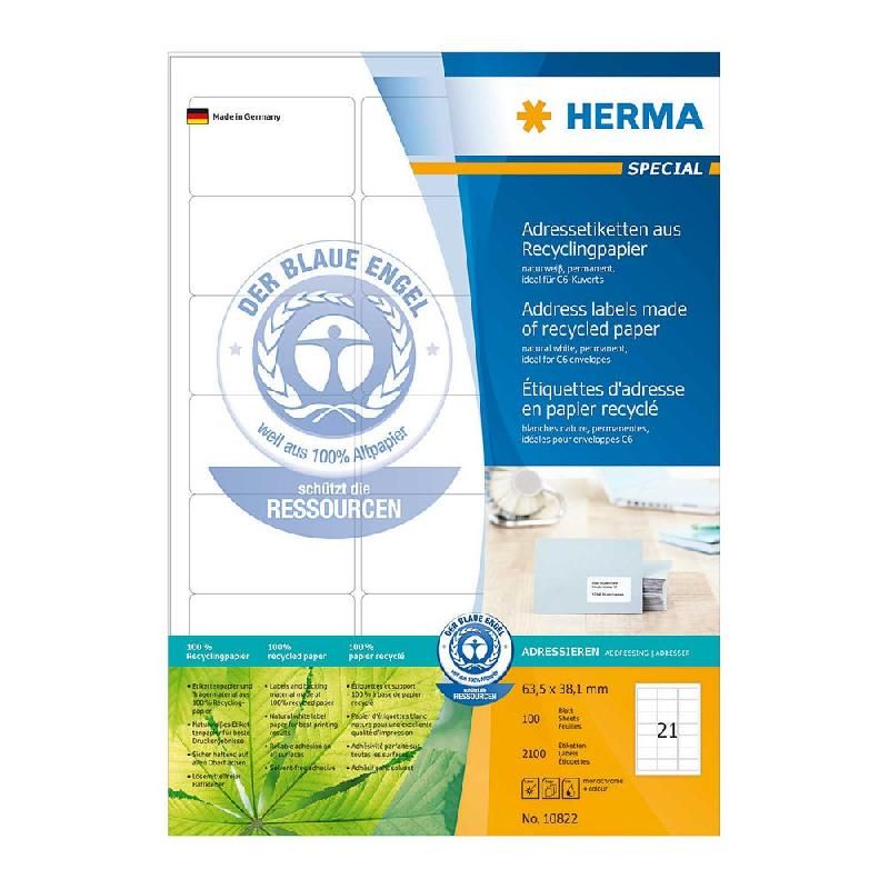 HERMA ETIQUETTES 100% RECYCLÉES HERMA - 63,5 X 38,1 MM - BOÎTE DE 2100 ÉTIQUETTES