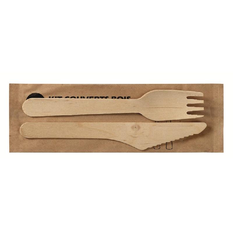 Kit couverts 2 en 1 (couteau, fourchette) bois naturel 16,5cm - par 500_0