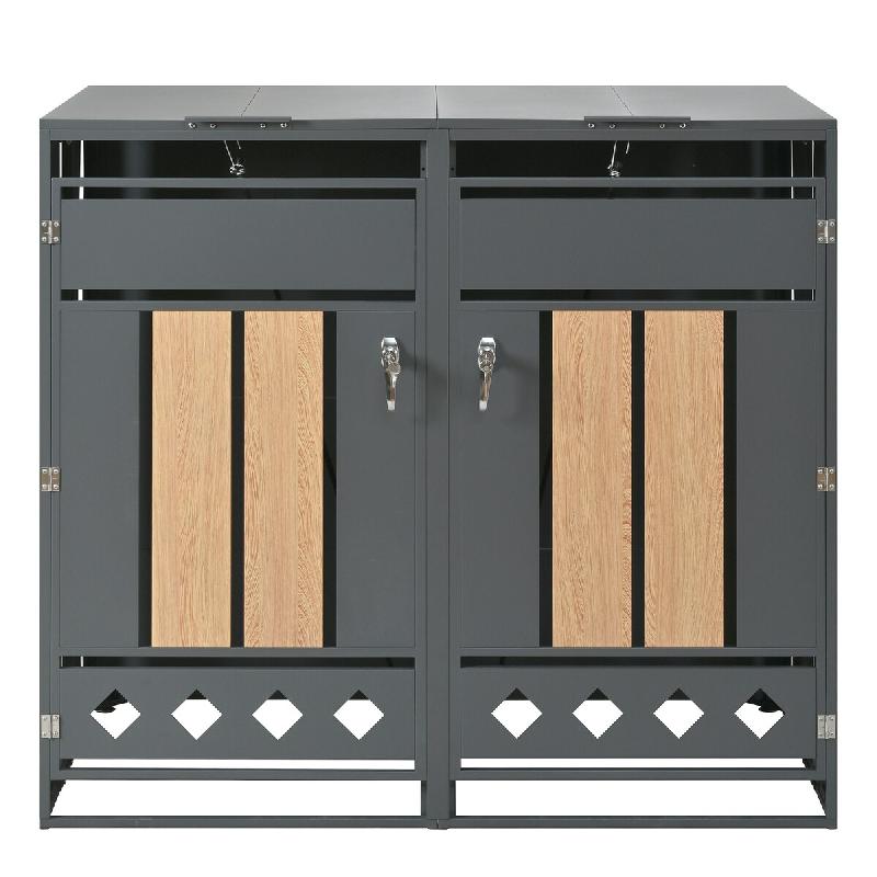 Merax cache-poubelle, 132x80x118.5 cm, couvercle rabattable, gris - gris métal OT1034S_0