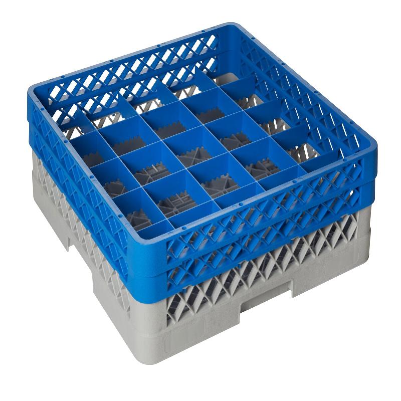 METRO Professional Set de paniers pour lave-vaisselle GLGBK5025, 3 pièces, PP, 50x50 cm, 1 panier, 1 extension, 1 extension pour 25 verres, gris/bleu_0