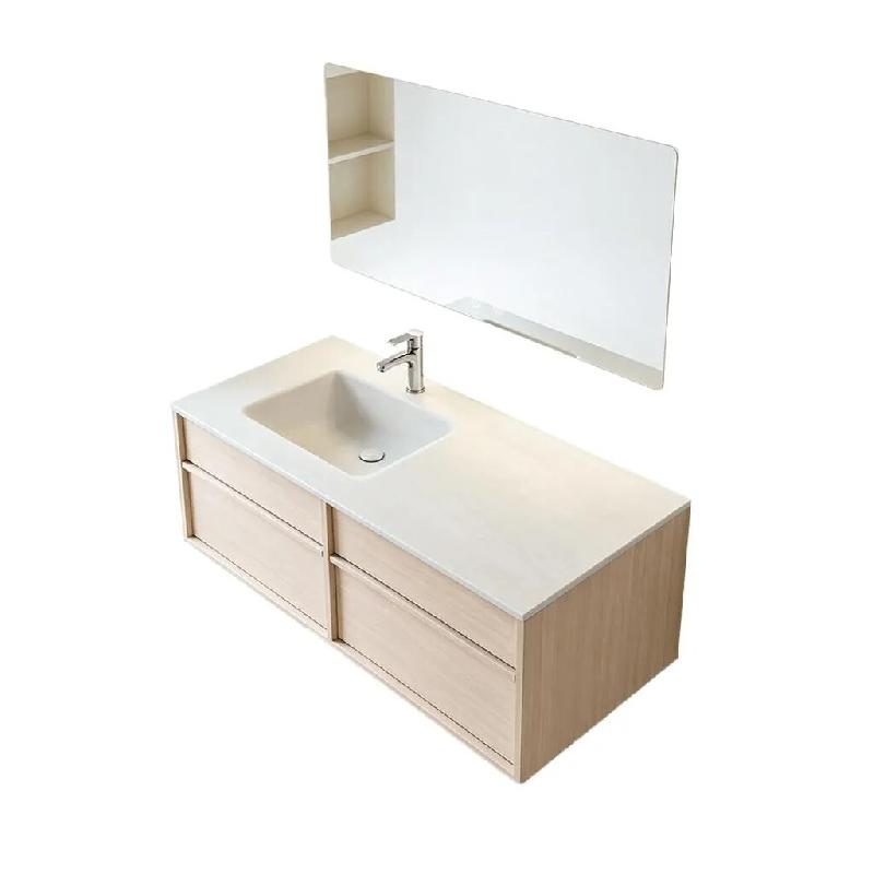 Meuble de Salle de Bain avec Vasque en Pierre Frittée, Meuble Sous-Vasque Suspendu et Miroir 120×55 cm【RW849-120K】 - 0784931050272_0