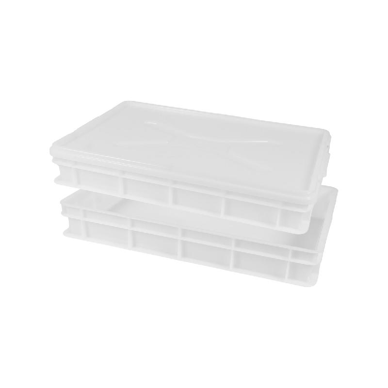 MOLDICA 2 boîtes empilables pour la levée du pain et des pizzas + 1 couvercle, polyéthylène, 60 x 40 x 10, blanc - plastique polypropylène PCOOK2_0