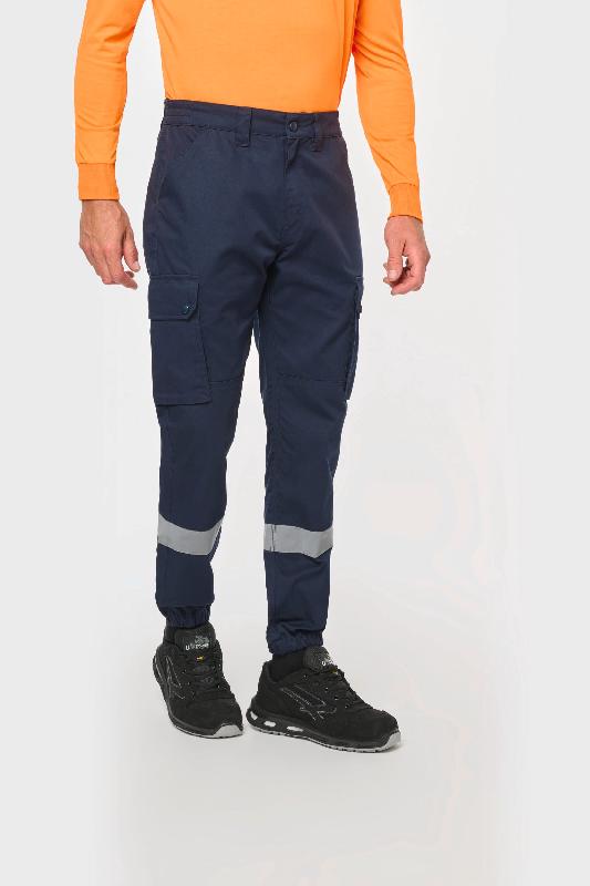Pantalon cargo unisexe avec bas élastiqué, bande réfléchissante certifiée EN17353 et triple piqûres - Réf: WK712_0
