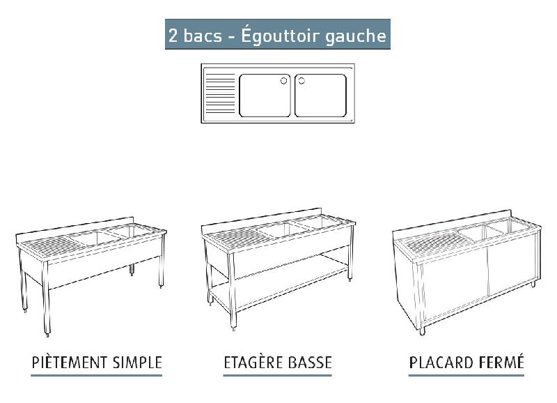 Plonge inox 2 bacs - egouttoir à gauche - profondeur 700 mm pg186g_0