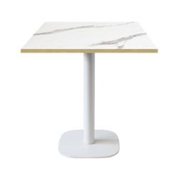 Restootab - Table 70x70cm - modèle Round blanc marbre blanc chants laiton - blanc fonte 3760371519088_0