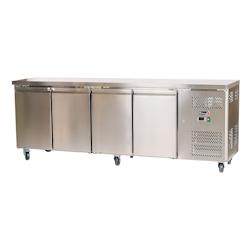 Romux® Table Réfrigérée Positive 4 Portes 225x60 cm avec Refroidissement Froid Ventilé en Acier Inox avec Capacité de 449 L et Puissance 750 W -_0
