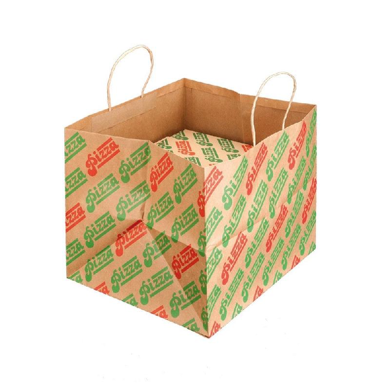 Sac kraft poignées torsadées pour le transport de pizza 37+33x32cm - par 100_0