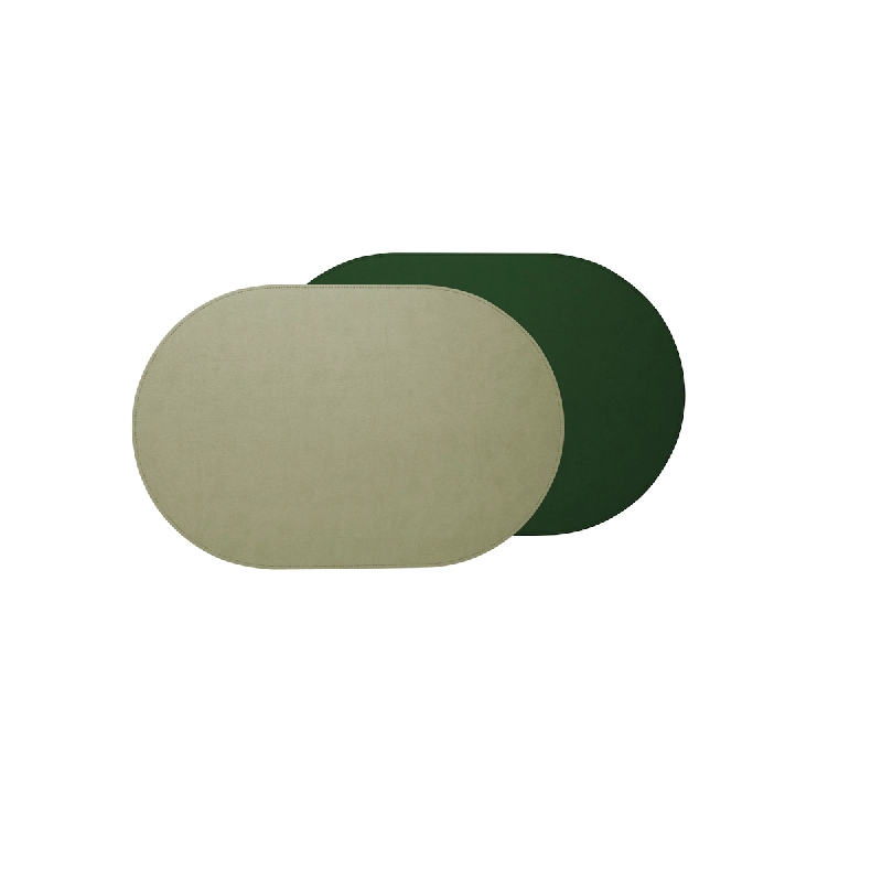 Stil Casa, set de 12 chemins de table bicolores, polyuréthane cousu, 58xh. 38 cm, finition dollar couleur boue (mustard)/vert. - RUN5838-MG_0