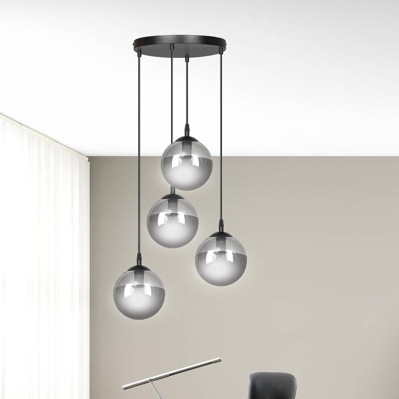 EMIBIG LIGHTING SUSPENSION GLASSY, À 4 LAMPES, NOIR, GRAPHITE, VERRE, E14
