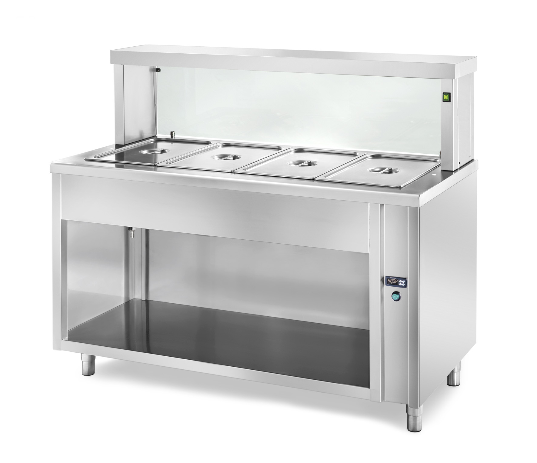 TABLE CHAUFFANTE DE DISTRIBUTION PROFI NEUTRE OUVERTE AVEC STRUCTURE EN VERRE RECTANGULAIRE 2000X700X1300