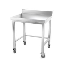 Table de travail en inox 700 x 500 mm adossée avec renfort sur roulettes PREMIUM / GOLDINOX - gris inox 3701770804436_0