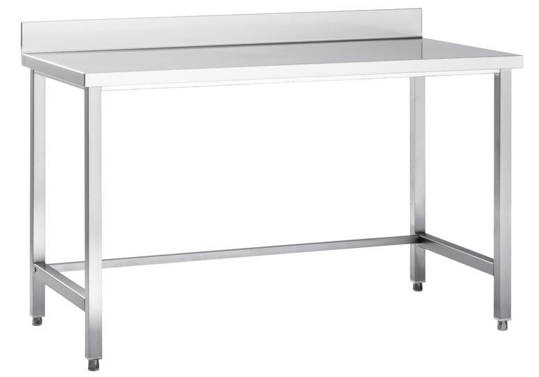TABLE DE TRAVAIL EN INOX ECO 6X6 SANS ÉTAGÈRE BASSE, AVEC DOSSERET