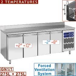 Table frigorifique murale ventilée - 2 températures - 4 portes GN 1/1 - 550 litres - Modèle TG4MN/LA_0