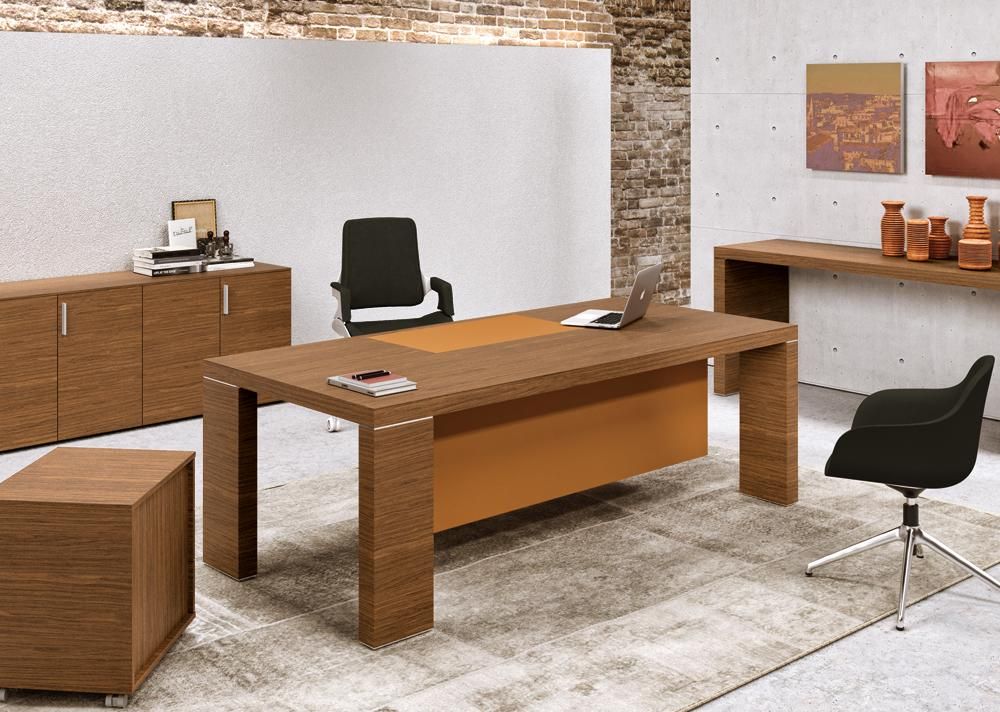 Titano - bureaux de direction haut de gamme - Alea - pieds 60 mm d’épaisseur en bois et cuir_0