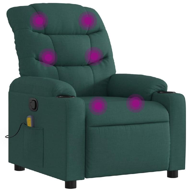 VidaXL Fauteuil inclinable de massage vert foncé tissu Modèle Uviora - 8721012221475_0