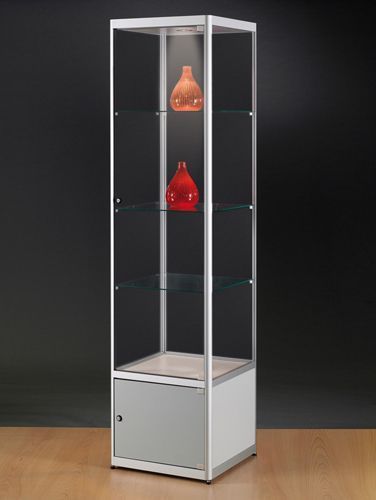 Vitrine colonne argent l 50 cm avec rangement et eclairage led_1