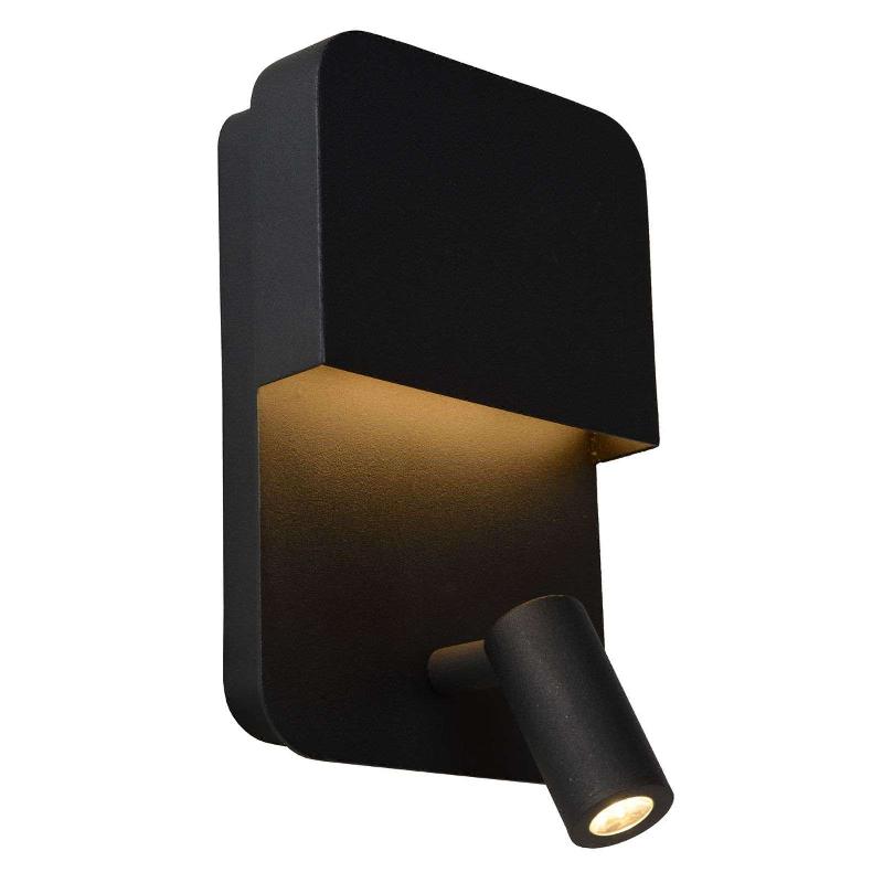 LUCIDE APPLIQUE MURALE LED BOXER AVEC SPOT, NOIR
